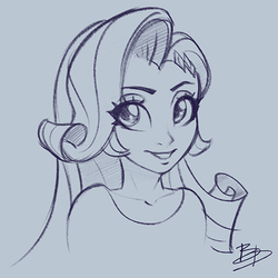Size: 479x479 | Tagged: safe, artist:imdrunkontea, rarity, equestria girls, g4, bust, clothes, female, looking at you, monochrome, shirt, sketch, smiling, solo
