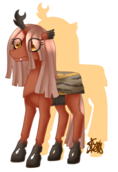 Size: 1343x1966 | Tagged: safe, artist:spokenmind93, oc, oc only, changeling, changeling queen, brown changeling, changeling queen oc, crustle, female, pokémon, pokémon black and white, ponymon, signature, simple background, solo, transparent background