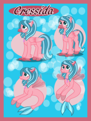 Size: 1024x1366 | Tagged: safe, artist:spokenmind93, oc, oc:cressida, classical hippogriff, hippogriff, merpony, seapony (g4), commission, obtrusive watermark, reference sheet, watermark