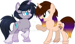 Size: 1280x751 | Tagged: safe, artist:lilygarent, oc, oc:dede, oc:sapphire belle, pony, unicorn, base used, blaze (coat marking), coat markings, deviantart watermark, duo, facial markings, female, mare, obtrusive watermark, simple background, socks (coat markings), transparent background, unshorn fetlocks, watermark