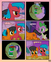 Size: 900x1080 | Tagged: safe, artist:lister-of-smeg, oc, oc:crosspatch, oc:lazybug, oc:scavenger (lister-of-smeg), oc:winter squash, earth pony, pony, comic:crystal heart attack, cokcatrice, comic, female, filly, mare, telescope