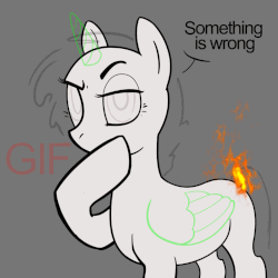 Size: 1080x1080 | Tagged: safe, artist:a1tar, oc, pony, unicorn, advertisement, animal, animated, butt fire, commission, fire, gif, on fire, solo, text, thinking, your character here