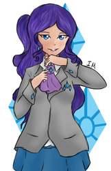 Size: 371x573 | Tagged: safe, artist:lilimani8, rarity, human, g4, clothes, cutie mark background, cutie mark on clothes, female, humanized, school uniform, simple background, skirt, solo, white background