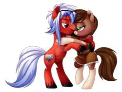Size: 1599x1206 | Tagged: safe, artist:centchi, oc, oc only, oc:axel, oc:sheriff pinto, earth pony, pony, bipedal, deviantart watermark, female, glasses, male, mare, obtrusive watermark, oc x oc, shipping, simple background, stallion, straight, transparent background, watermark