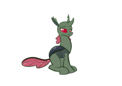 Size: 1748x1240 | Tagged: safe, artist:christheblue, oc, oc only, changeling, changeling oc, commission, looking back, red, simple background, sitting, solo, starcrash, transparent background