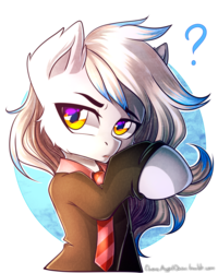 Size: 2000x2500 | Tagged: safe, artist:chaosangeldesu, oc, oc only, oc:silvermane, pony, clothes, commission, high res, long hair, male, necktie, question mark, simple background, solo, stallion, transparent background