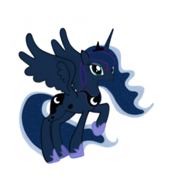 Size: 1920x1920 | Tagged: safe, artist:shirleycreates, princess luna, alicorn, pony, unicorn, g4, crown, cute, ethereal mane, female, hoof shoes, imfslayer, looking at you, mare, peytral, regalia, simple background, smiling, solo, white background