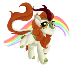 Size: 5609x4934 | Tagged: safe, artist:lavenderheartsmlp, autumn blaze, kirin, g4, sounds of silence, absurd resolution, female, rainbow, simple background, smiling, solo, transparent background