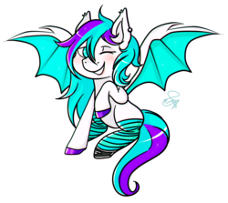 Size: 2334x2078 | Tagged: safe, artist:hanaty, oc, oc only, oc:pearl last dreamy, bat pony, pony, bat pony oc, clothes, female, headphones, high res, mare, nail polish, one eye closed, simple background, smiling, socks, solo, spread wings, striped socks, transparent background, wings, wink