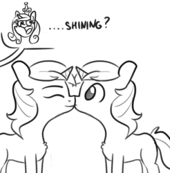 Size: 529x537 | Tagged: safe, artist:dsp2003, artist:tjpones edits, edit, edited edit, princess cadance, queen chrysalis, shining armor, pony, unicorn, g4, ..., comic, disguise, disguised changeling, female, gay, infidelity, male, mare, monochrome, prank, self ponidox, selfcest, ship:shining chrysalis, shipping, simple background, white background