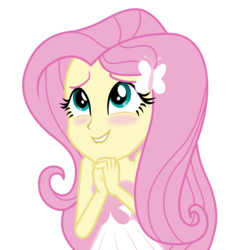 Size: 7680x7680 | Tagged: safe, artist:efk-san, fluttershy, equestria girls, g4, absurd resolution, alternate clothes, blushing, clothes, cute, dress, female, hands together, hnnng, lip bite, show accurate, shyabetes, simple background, smiling, solo, transparent background, vector