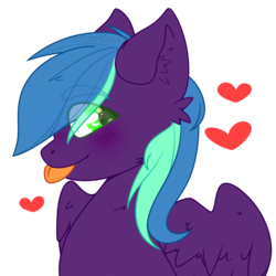 Size: 2000x2000 | Tagged: safe, artist:etoz, oc, oc:zolifer, pegasus, pony, bust, colt, heart, heart eyes, high res, male, simple background, tongue out, transparent background, wingding eyes, ych result