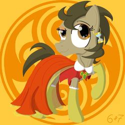 Size: 799x800 | Tagged: safe, artist:sixes&sevens, derpibooru exclusive, doctor whooves, time turner, earth pony, pony, g4, alternate hairstyle, clothes, crossdressing, doctor who, dress, ear piercing, earring, eyeshadow, jewelry, makeup, necklace, piercing, raised hoof, seal of rassilon, socks, the doctor