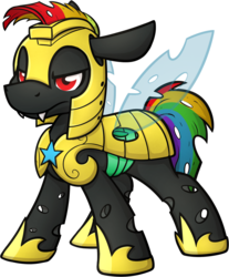 Size: 1520x1839 | Tagged: safe, artist:moemneop, oc, oc only, oc:clyde 2908, changeling, male, royal guard armor, simple background, solo, transparent background