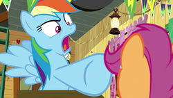 Size: 1280x720 | Tagged: safe, screencap, rainbow dash, scootaloo, g4, the washouts (episode), pointing