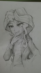 Size: 2340x4160 | Tagged: safe, artist:초보놀이, sunset shimmer, equestria girls, g4, black and white, female, grayscale, monochrome, solo, traditional art