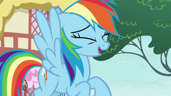 Size: 1280x720 | Tagged: safe, screencap, rainbow dash, pegasus, pony, g4, the washouts (episode), cute, dashabetes, female, flying, mare, open mouth, solo