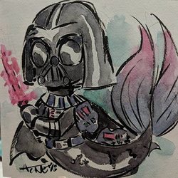 Size: 500x500 | Tagged: safe, artist:agnesgarbowska, armor, darth vader, helmet, lightsaber, seaponified, solo, species swap, star wars, traditional art, weapon