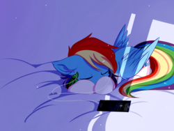 Size: 2000x1500 | Tagged: dead source, safe, artist:heddopen, rainbow dash, pegasus, pony, cellphone, clothes, cute, daaaaaaaaaaaw, dashabetes, ear fluff, earbuds, eyes closed, featured image, female, floppy ears, heddopen is trying to murder us, hnnng, mare, phone, precious, prone, sleeping, smartphone, socks, solo, sweet dreams fuel, weapons-grade cute, wings