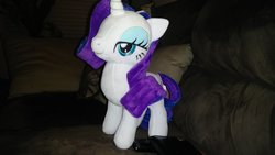 Size: 1200x675 | Tagged: safe, rarity, pony, unicorn, g4, female, happy rarity day, irl, merchandise, photo, plushie, rarity day, solo