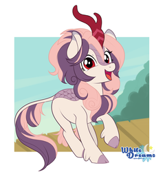 Size: 2655x2762 | Tagged: safe, artist:xwhitedreamsx, oc, oc only, oc:sweet velvet, kirin, pony, g4, sounds of silence, cute, digital art, female, happy, high res, kirin-ified, mare, ocbetes, open mouth, signature, solo, species swap