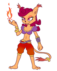 Size: 2362x2953 | Tagged: safe, artist:earth_pony_colds, oc, oc only, oc:agatha, abyssinian, cat, anthro, abyssinian oc, belly button, breasts, cleavage, concept art, female, fire, high res, midriff, non-pony oc, original art, pirate, simple background, solo, standing, white background, witch
