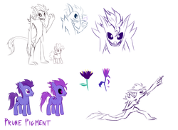 Size: 6496x4724 | Tagged: safe, artist:earth_pony_colds, oc, oc only, oc:pigment, demon, earth pony, pony, absurd resolution, claws, concept art, hand, monster, original art, pony monster, purple, reference sheet, sketch, standing, tail