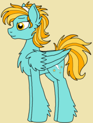 Size: 916x1212 | Tagged: safe, artist:rosefang16, lightning dust, pegasus, pony, g4, chest fluff, ear fluff, female, fluffy, headband, mare, simple background, solo, story included, yellow background