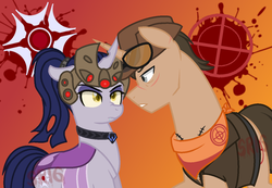 Size: 1024x709 | Tagged: safe, artist:superrosey16, pony, base used, clothes, crossover, female, male, mare, overwatch, ponified, ponytail, sniper, sniper (tf2), stallion, team fortress 2, widowmaker