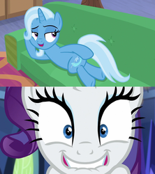 Size: 1280x1440 | Tagged: safe, rarity, trixie, pony, unicorn, g4, my little pony: friendship is magic, road to friendship, couch, draw me like one of your french girls, exploitable meme, female, lesbian, mare, meme, ship:rarixie, shipping, sultry pose