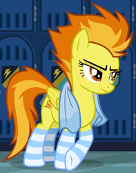 Size: 2331x2953 | Tagged: safe, artist:earth_pony_colds, edit, edited screencap, screencap, spitfire, pegasus, pony, g4, clothes, female, high res, mare, photoshop, socks, solo, striped socks