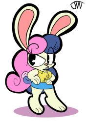 Size: 701x984 | Tagged: safe, artist:joeywaggoner, bon bon, sweetie drops, rabbit, anthro, g4, adorabon, bon bon is not amused, clothes, cute, eye clipping through hair, female, mare, miniskirt, signature, simple background, skirt, solo, species swap, unamused, unhappy, white background