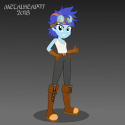 Size: 3999x3999 | Tagged: safe, artist:metalhead97, oc, oc:ryo, equestria girls, g4, belt, boots, clothes, equestria girls-ified, glasses, gloves, gradient background, high res, looking at you, shoes, short hair, show accurate, simple background, thumbs up