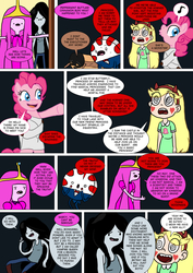 Size: 800x1133 | Tagged: safe, artist:imbriaart, pinkie pie, earth pony, pony, comic:magic princess war, g4, adventure time, bondage, cinnamon bun, comic, crossover, food, male, marceline, peppermint butler, princess bubblegum, star butterfly, star vs the forces of evil, straitjacket