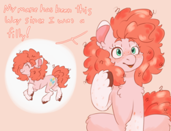 Size: 1280x985 | Tagged: safe, artist:ask-pink-y-pone, pinkie pie, earth pony, pony, g4, chest fluff, cute, diapinkes, female, fluffy mane, freckles, happy, smiling, solo, unshorn fetlocks