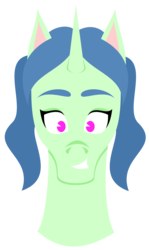 Size: 2200x3700 | Tagged: safe, artist:alltimemine, oc, oc only, unnamed oc, pony, unicorn, bust, female, high res, horn, inkscape, lineless, looking at you, mare, portrait, simple background, smiling, teeth, transparent background, vector