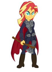 Size: 2162x2991 | Tagged: safe, artist:terrorking10, sunset shimmer, equestria girls, g4, avengers, avengers: infinity war, commission, crossover, female, high res, marvel, simple background, solo, thor, white background