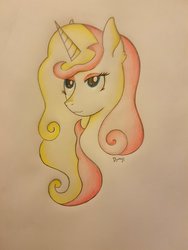 Size: 774x1032 | Tagged: safe, artist:dyonys, oc, oc only, oc:miss libussa, pony, unicorn, bust, female, mare, traditional art