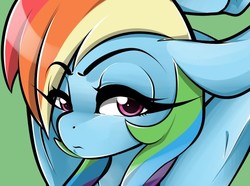 Size: 781x580 | Tagged: safe, artist:angelface2006, rainbow dash, pegasus, anthro, g4, bust, female, lidded eyes, looking at you, solo