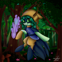 Size: 5000x5000 | Tagged: safe, artist:supermoix, pony, absurd resolution, adventure time, arrow, crossover, cute, forest, huntress wizard, magic, male, ponified, solo, wizard