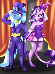 Size: 2592x3456 | Tagged: safe, artist:rmhess, starlight glimmer, trixie, unicorn, anthro, g4, road to friendship, bowtie, clothes, high res, leonine tail
