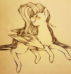 Size: 1280x1338 | Tagged: safe, artist:angelface2006, fluttershy, pegasus, pony, g4, eyes closed, female, mare, monochrome, solo, tongue out, traditional art