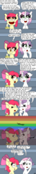 Size: 1000x4800 | Tagged: safe, artist:bjdazzle, apple bloom, sweetie belle, earth pony, pony, unicorn, g4, the washouts (episode), banana, bananabloom, bleachers, blink and you'll miss it, comic, conversation, disappointed, discussion, dishonorapple, distracted, eating, excited, female, filly, food, food on face, heart eyes, hooves together, implied rainbow dash, implied scootaloo, looking up, name, oblivious, pondering, rainbow trail, season 8 homework assignment, smoke trail, squint, tree sap and pine needles, wingding eyes