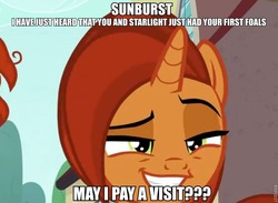 Size: 772x566 | Tagged: safe, edit, edited screencap, screencap, stellar flare, sunburst, pony, unicorn, g4, the parent map, dreamworks face, female, image macro, impact font, implied offspring, implied shipping, implied starburst, implied starlight glimmer, implied straight, male, mare, meme, mothers gonna mother, oh no, solo focus, stallion, stellarsmug, that pony sure does want grandfoals, this will end in a family visit, this will end in tears