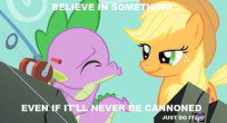 Size: 944x512 | Tagged: safe, edit, edited screencap, screencap, applejack, spike, a dog and pony show, g4, female, male, meme, ship:applespike, shipping, straight