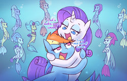 Size: 1318x838 | Tagged: safe, artist:raridashdoodles, haven bay, princess skystar, queen novo, rainbow dash, rarity, salina blue, sea poppy, shelly, seapony (g4), g4, my little pony: the movie, angry, bubble, caviar, collar, covering ears, covering eyes, crown, dorsal fin, female, fin, fin wings, fins, fish tail, flowing mane, flowing tail, implied magical lesbian spawn, implied sex, jewelry, lesbian, lewd, ocean, regalia, seaponified, seapony rainbow dash, seapony rarity, seaquestria, ship:raridash, shipping, species swap, tail, this will not end well, unamused, underwater, water, wings