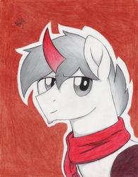 Size: 5100x6540 | Tagged: safe, artist:pollito15, oc, oc only, oc:proyect 89, alicorn, pony, absurd resolution, bust, clothes, male, portrait, scarf, solo, stallion, traditional art