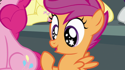 Size: 1280x720 | Tagged: safe, screencap, fluttershy, pinkie pie, scootaloo, g4, the washouts (episode), starry eyes, wingding eyes