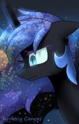 Size: 661x1039 | Tagged: safe, artist:rocy canvas, nightmare moon, alicorn, pony, bust, female, mare, missing accessory, pixiv, solo
