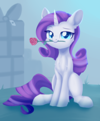 Size: 936x1132 | Tagged: safe, artist:dusthiel, rarity, pony, unicorn, g4, chest fluff, cute, female, flower, flower in mouth, mare, mouth hold, rose, solo